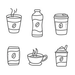 Coffee drinks doodle collection isolated on white background