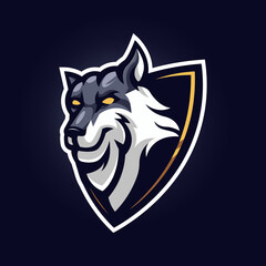 Wolf mascot logo design vector with modern illustration concept style for badge, emblem and t shirt printing. Illustration of wolf in shield for esport team