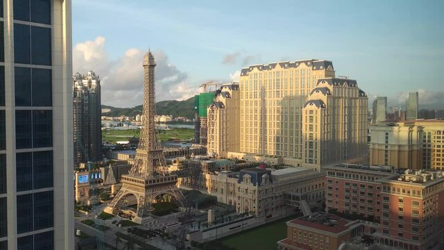 Early Morning Time Lapse Of Sunrise On Parisian Hotel, Macau