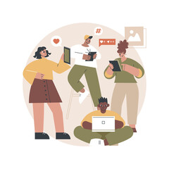 Generation Z abstract concept vector illustration. Hyper-connected world, childhood with tablet, mobile device, social media, mobile banking, personal finance, young people abstract metaphor.