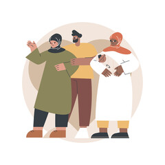 Polygamy abstract concept vector illustration. Marrying multiple spouses, polygamy, group marriage sex, love triangle, threesome, family trust, love friends, legal status abstract metaphor.