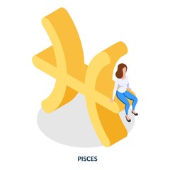 Pisces - zodiac sign. Isometric illustration on white background