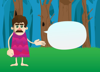 Cartoon prehistoric man giving a hand. Vector illustration of a man from the stone age greeting you.