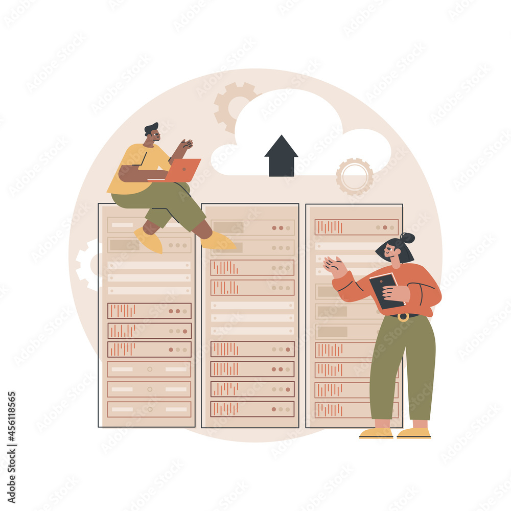 Poster data center abstract concept vector illustration. colocation data center, centralized computer syste