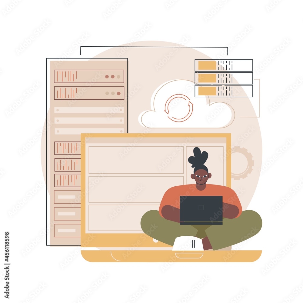 Poster backup server abstract concept vector illustration. online data backup software, secondary system re