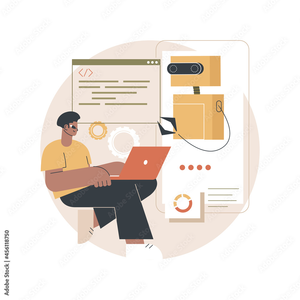 Poster chatbot development platform abstract concept vector illustration. chatbot platform, virtual assista