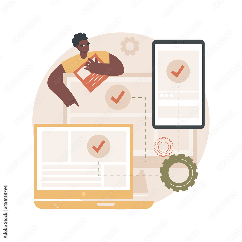 Poster cross-platform development abstract concept vector illustration. cross-platform operating systems, c