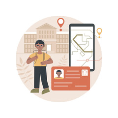 Smartcards for schools abstract concept vector illustration. Student profile, school attendance system, pupil identification, microchip technology, smart access card, tracking abstract metaphor.