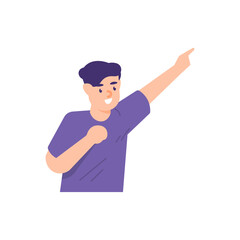 illustration of a man pointing up. look up. people smile. flat cartoon style. vector design