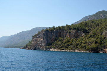 Fototapeta na wymiar The coast of Mediterranean sea on the Turkish Riviera