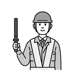 土木作業員さんのイラスト上半身　モノクロ