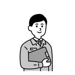 土木作業員さんのイラスト上半身　モノクロ