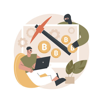 Hidden mining abstract concept vector illustration. Cryptocurrency mining method, miner bot, secret web program, hidden embed script development, security, blockchain technology abstract metaphor.