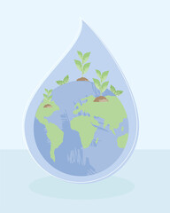 water drop and world planet