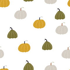 Seamless pattern with  multi colored pumpkins, autumn texture for harvest and halloween