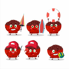 Happy Face adzuki beans cartoon character playing on a beach