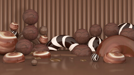 Melted ice cream on Room floor. Summer time. 3D illustration, 3D rendering	
