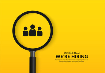 We are hring poster with realistic magnifying glass, Minimal job vacancy background for social media post