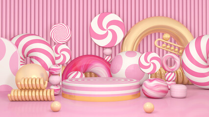 Background rendering with podium and wall scene abstract background. 3D illustration, 3D rendering	