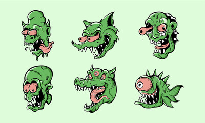 Fototapeta premium Fink Green Zombie Vector Aset 
