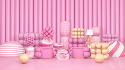 Room interior with Wall Background. 3D rendering ,3D illustration	
