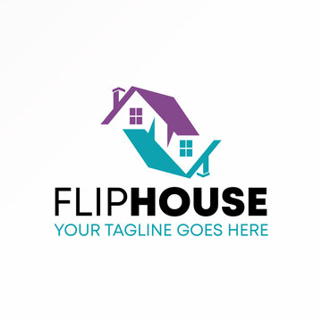 Unique Home or Roof house in Reverse or flip image graphic icon logo design Abstract concept vector stock. Can be used as a symbol related to property.