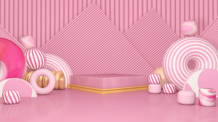 Background rendering with podium and wall scene abstract background. 3D illustration, 3D rendering	