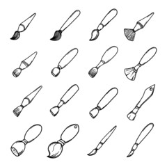 Paint brush Doodle vector icon set. Drawing sketch illustration hand drawn line eps10