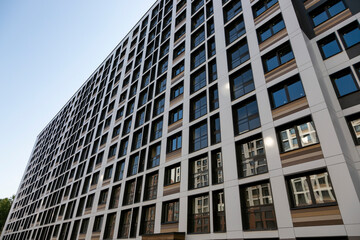 Facade of a new multi-storey residential building in Saint Petersburg