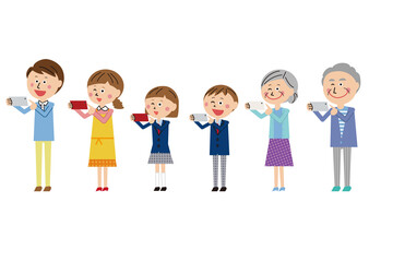 ポップな3世代家族　スマホで撮影　横ランドスケープ