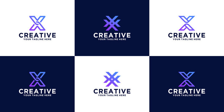 set of logo design initial letter X designs for business and technology companies