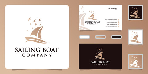 sailboat and flying bird silhouette logo design inspiration