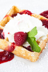 delicious sweet dessert on white plate with tea
