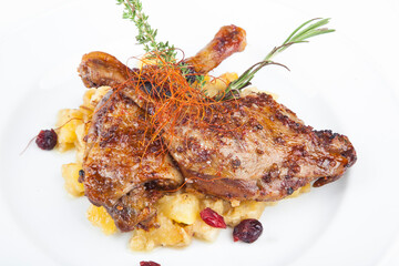 duck legs in honey dressing with stewed potatoes
