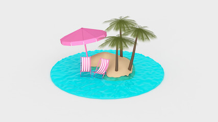 Fototapeta na wymiar Summer with water play equipment placed on the beach. summer time. 3D illustration, 3D rendering 
