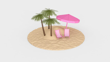 Summer with water play equipment placed on the beach. summer time. 3D illustration, 3D rendering	