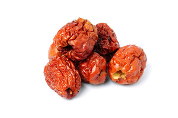 dried unabi fruit or jujube on white background. copy space for text.