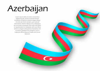 Waving ribbon or banner with flag of Azerbaijan