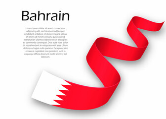 Waving ribbon or banner with flag of Bahrain. Template for independence day design