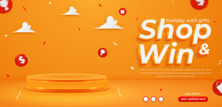 Shop and win, invitation contest horizontal banner template