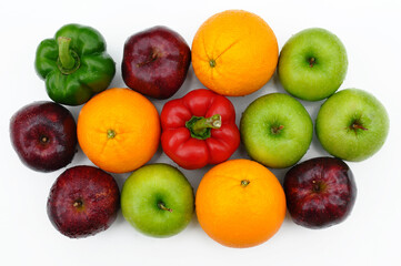 close up of fresh mixed fruits red apple and orange with green apple on background fruit health food 