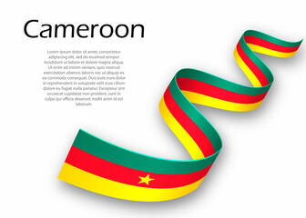 Waving ribbon or banner with flag of Cameroon. Template for independence day design