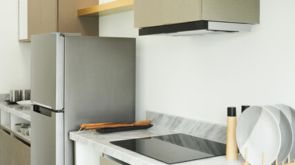 Modern kitchen interior with built-in appliances