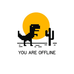 Pixel art of dinosaur icon vector describing offline error for internet. Eps 10 vector illustration.