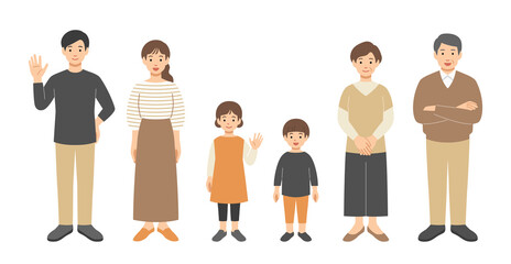 3世代家族の全身イラスト