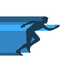 Persona corriendo. Concepto de deporte y velocidad. Hombre corriendo rápido. Agua. Ilustración vectorial, estilo silueta azul