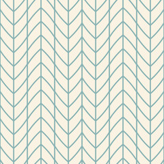 Coastal herringbone seamless vector pattern. Organic, neutral, chic geometric design with aqua blue lines on beige background. Minimal, modern, abstract, stylish, repeat wallpaper texture, decor print