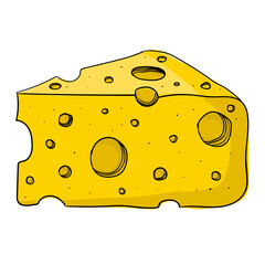 Hand drawn cheese on a white background.