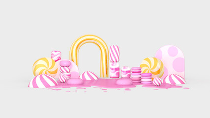 Melted ice cream on Room floor. Summer time. 3D illustration, 3D rendering	
