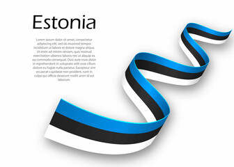 Waving ribbon or banner with flag of Estonia